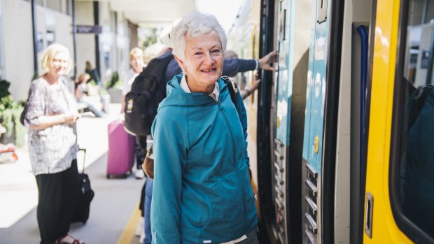 Bega resident Denise Care, about to board the train to Sydney at Canberra railway station.. 