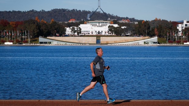 Opposition Leader Bill Shorten during a run around Lake Burley Griffin in Canberra.