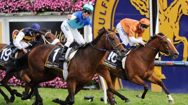 Shaded: Rising Romance (right) in the Caulfield Cup.