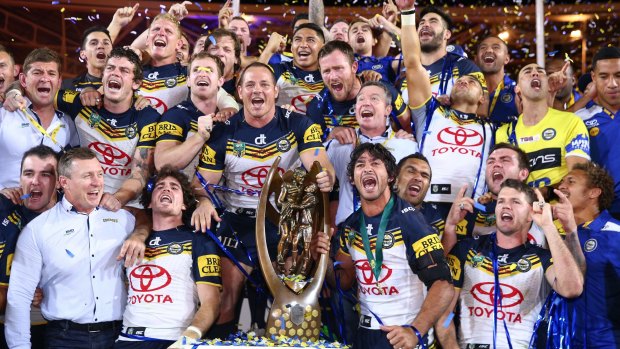 Jubilation: The Cowboys after last year's golden-point grand final win.