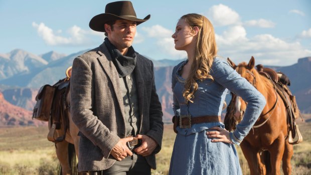 James Marsden and Evan Rachel Wood star in the rebooted sci-fi thriller <i>Westworld.</i>