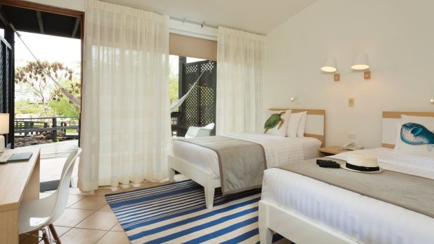 The rooms have a beachy feel.