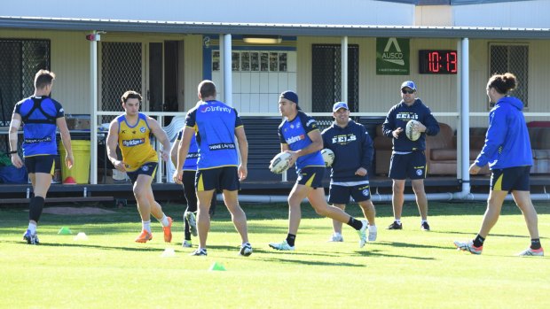The show goes on: Parramatta Eels players train on Wednesday morning without their star winger.