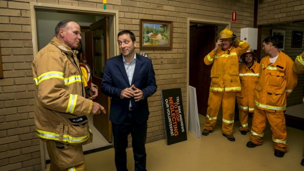 Captain Adrian Mullens meets with Opposition leader Matthew Guy in Warrandyte. Photo: Eddie Jim