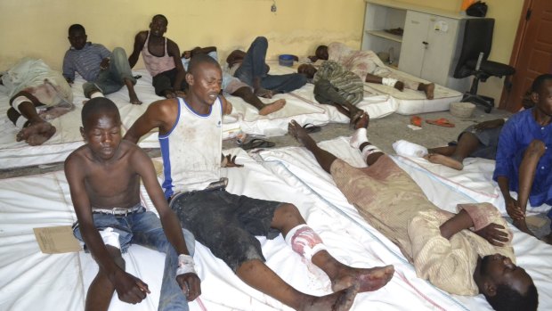 Victims receive treatment at a hospital, after an explosion in Maiduguri, Nigeria on September 21. 