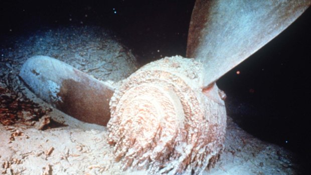 The giant propeller of the sunken Titanic lies on the floor of the North Atlantic.