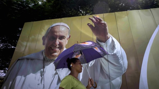 A poster of Pope Francis, at Revolution Square in Havana, Cuba, on Tuesday. 