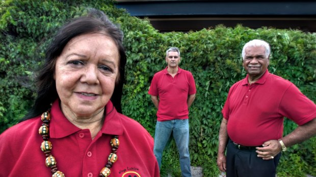 From left: Aunty Zeta Thompson, Leister Ross and Uncle Reg Blow, outside the "gathering place" in Maribyrnong, 2011.