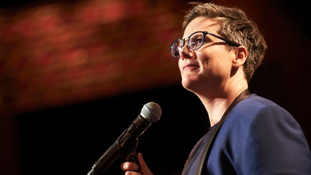 It's just Hannah Gadsby, a microphone and a glass of water in Nanette.