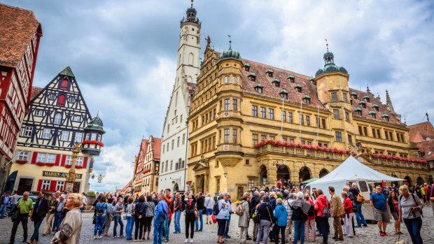 Rothenburg ob der Tauber with traditional German houses, Bavaria.