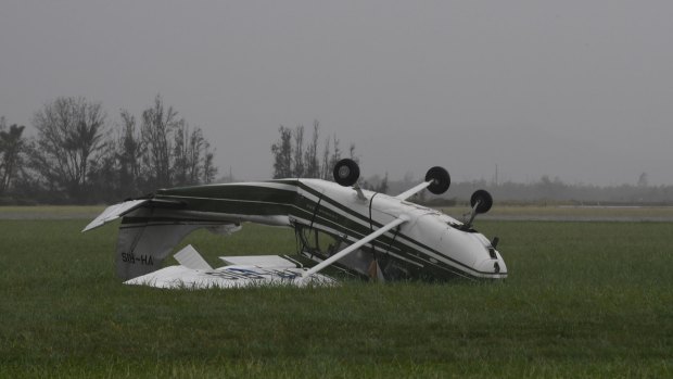 A plane was upturned at Bowen Airport.