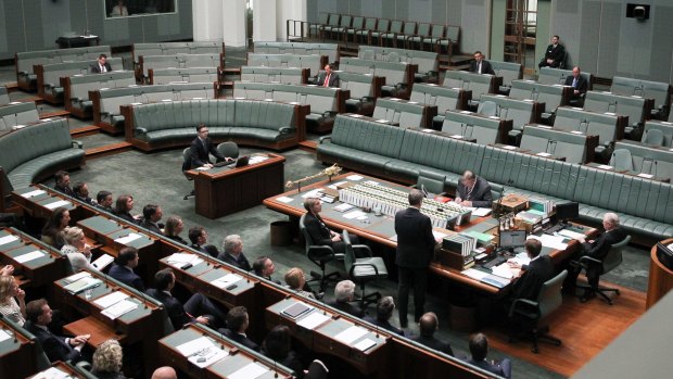 Opposition Leader Bill Shorten addresses the dead sea of empty government benches.