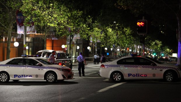 Police at the scene of the shooting of Michael Ibrahim on Macquarie Street, Sydney, in January.