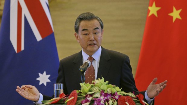 Chinese Foreign Minister Wang Yi at his joint press conference with Julie Bishop.