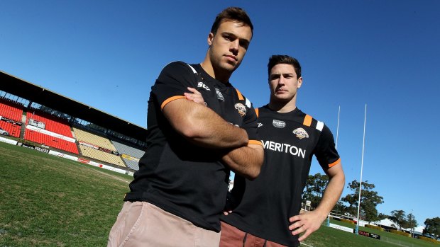 On the rise: Wests Tigers halves Luke Brooks and Mitchell Moses.