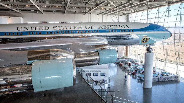 The Boeing 707 jet used primarily by President Ronald Reagan as Air Force One during his administration, on display at his Presidential Library..