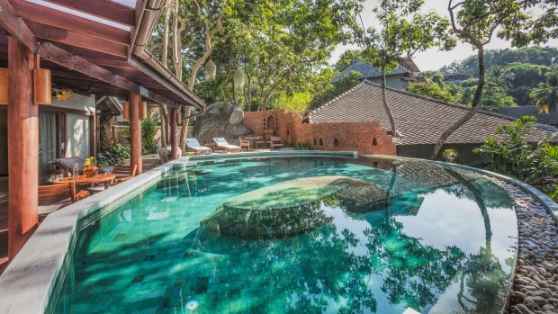 A rock-top villa pool.
