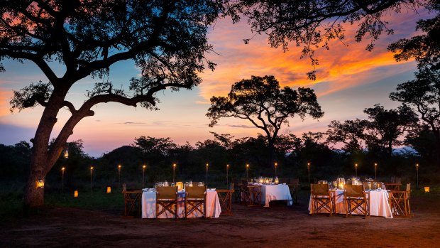 Dining under the stars at Ulusaba Safari Lodge.