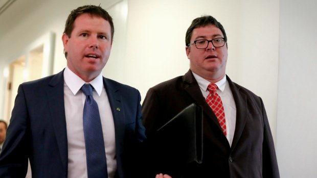 Liberal MP Andrew Broad with Nationals MP George Christensen. 