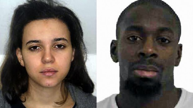 Hayat Boumeddiene (left) the partner of Amedy Coulibaly (right) who is believed to have killed a French policewoman on January 8. Coulibaly, who was killed by police,  had also  taken hostages at a kosher grocery store in east Paris.