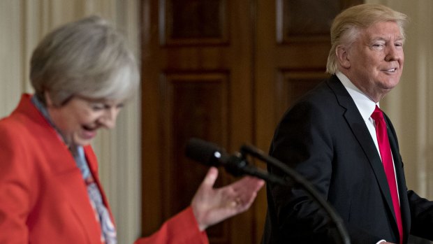 US President Donald Trump, right, and British Prime Minister Theresa May during a joint news conference in the White House in January.