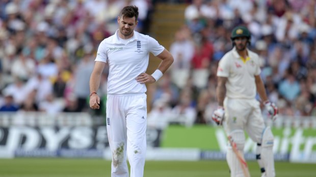 In pain ... The next test is in doubt for England's James Anderson who left the field mid-over after sustaining a side-strain injury.