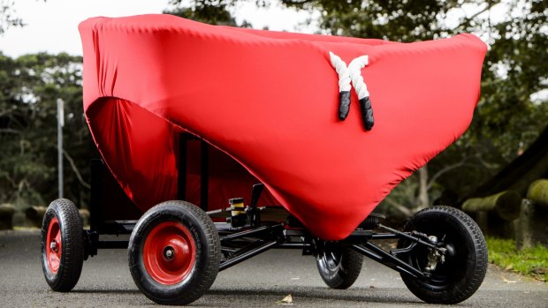 A budgie smuggler-inspired entry which will compete in the 2015 Red Bull Billy Cart event in Sydney.