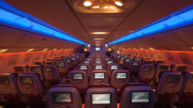 Qatar Airways' Boeing 777-200LR economy class.