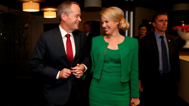 Opposition Leader Bill Shorten with wife Chloe after the debate.