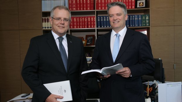 Doing the numbers: Scott Morrison and Mathias Cormann.