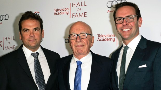 "The record has to count for something.": 21st Century Fox chief executive James Murdoch (right) with brother Lachlan and father Rupert. 
