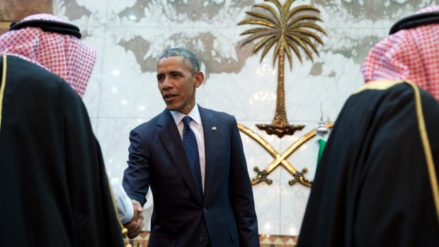 US President Barack Obama at Erga Palace in Riyadh, Saudi Arabia last year.