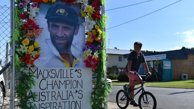  A portrait of the late Australian cricketer Phillip Hughes in his home town of Macksville.