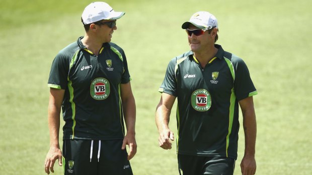 Peter Siddle and Ryan Harris at the Gabba before the Brisbane Test last month.