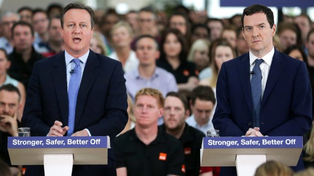 Prime Minister David Cameron and Chancellor of the Exchequer George Osborne campaign near Eastleigh in Engand to keep Britain in the EU. 