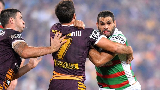 Taking a battering on and off the field: Souths fullback Greg Inglis.