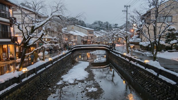 A winter on the canal at Kinosaki Onsen.