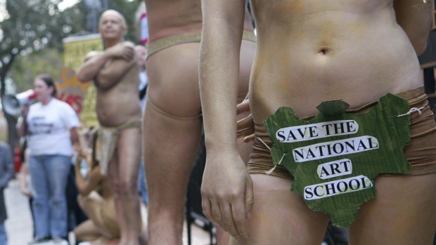 Back to the future: Students from the National Art School staged a protest against a proposed merger outside the NSW Parliament in 2006.