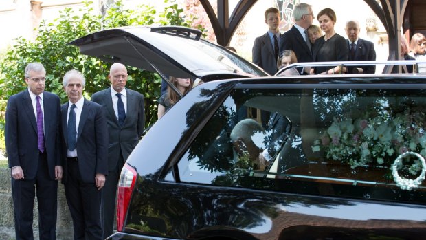 The children of Lady Mary Fairfax, (from left) Warwick, Garth and Charles at her funeral in September.
