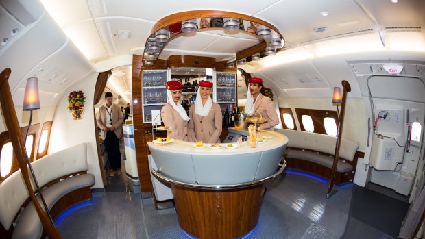 Emirates Airbus A380 onboard lounge. 