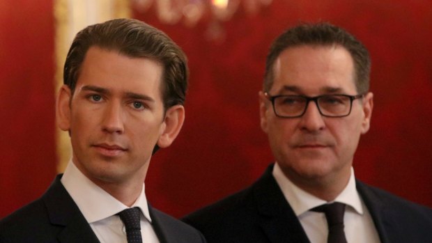Austrian Chancellor Sebastian Kurz, left, and Heinz-Christian Strache, chairman of the right-wing Freedom Party, at the Hofburg palace in Vienna last weekend.
