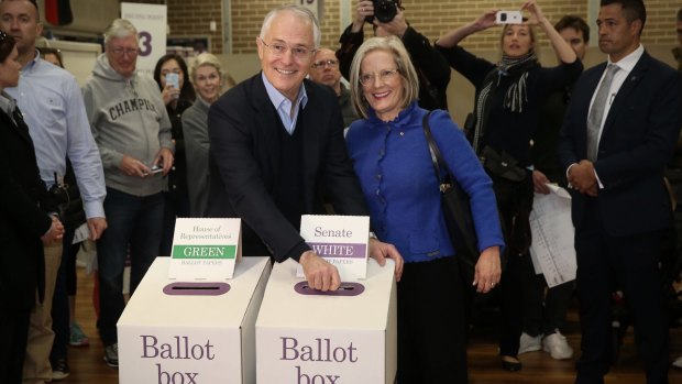 Prime Minister Malcolm Turnbull and his wife Lucy cast their vote in the 2016 federal election.