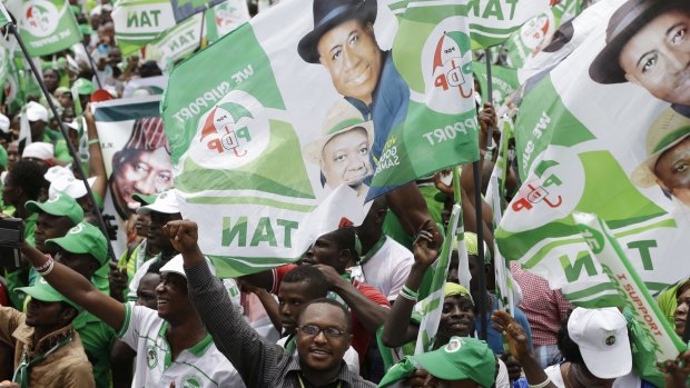Supporters of Nigerian President Goodluck Jonathan at a rally at the National Stadium in Lagos earlier this week.
