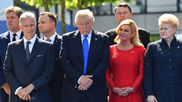 Trump's first European trip didn't go so well. Here he is with, from left, Belgian King Philippe, Croatian President Kalinda Grabar-Kitarovic and Lithuanian President Dalia Grybauskaite at NATO headquarters in May.