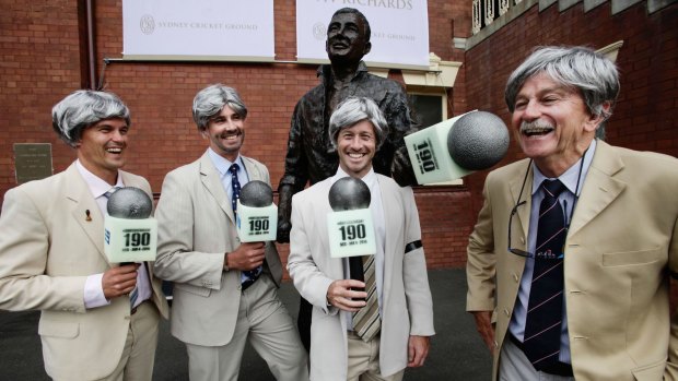 Good shot: Michael Hennessy (left) and fellow Richies show their affection for the great man of cricket.