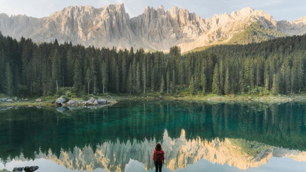 Europe offers many great hikes for travellers: Lago di Carezza in Dolomites.