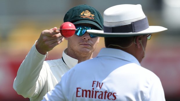 Australian captain Steve Smith with the pink ball last summer.