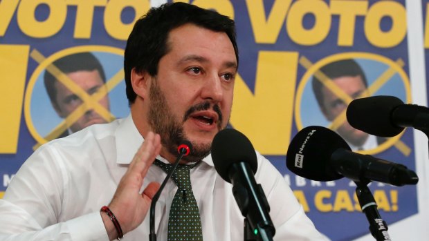 Northern League's leader Matteo Salvini at his party's headquarters in Milan on Sunday.