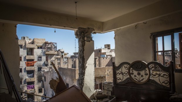 A destroyed bedroom in Raqqa, Syria, the self-proclaimed capital of the Islamic State group, last week.