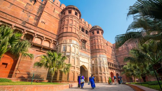 Heritage site Agra Fort (or Red Fort) in India.